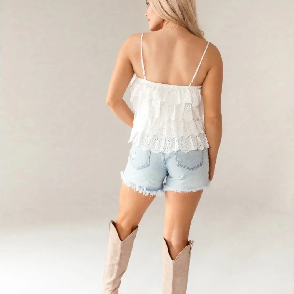 White Eyelet Ruffle Top - Picture 4 of 6
